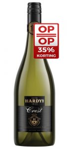 Voor Moederdag bij de BBQ (kip met camembert) de Hardys Crest Chardonnay Sauvignon Blanc"
