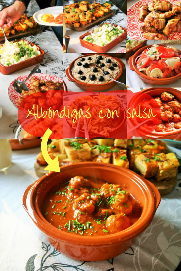 ""Pinterest plaatje - 8 makkelijke tapas_ Albóndigas con salsa. Spaanse heerlijk gekruide gehaktballetjes in een pittige tomatensaus. Afgeblust met rode wijn - Tapasfeestje - Mels Feestje""