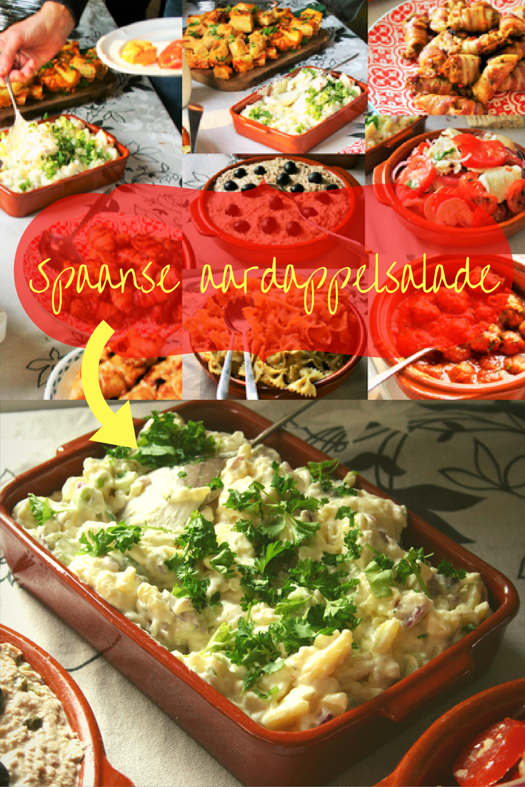 Spaanse aardappelsalade - Een koude zomerse, vegetarische, pittig door de knoflook, super makkelijk te maken aardappelsalade - Gegarandeerd word je om het recept gevraagd, en die is geweldig – Tapasfeestje – BBQ salade – Mels Feestje""