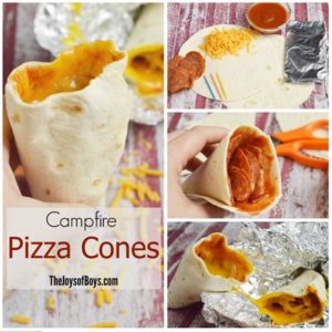 Camping pizza horens met tortilla pannenkoeken en kaas en salami - pizza voor op de camping - gegarandeerd succes bij de kids met dit recept - mels Feestje en kampeer recepten