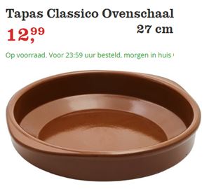 Tapas Schaal, de Classico! Dit is een grote Tapas Schaal van 27 cm. Je kan hem ook voor ovengerechten gebruiken. Het is een mooie schaal om Spaanse Salades in te serveren. "