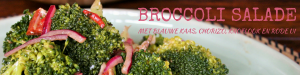 "Bloglogo van Broccoli salade met ui knoflook blauwe kaas en chorizo - gezond recept voor avondeten - mels feestje"