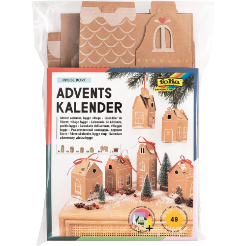  folia Hygge Dorf, 9385 Adventskalender om zelf te vullen, 24 huisjes om op te hangen of neer te zetten, als cadeau en bijzondere kerstdecoratie